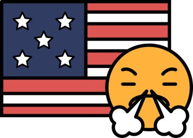 Arkasında kırmızı, beyaz ve mavi bir Amerikan bayrağıyla burnunu silen bir adamın çizgi filmi.