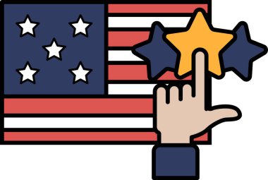 Bir el Amerikan bayrağındaki bir yıldızı işaret ediyor. Amerika Birleşik Devletleri 'nde vatanseverlik ve gurur kavramı