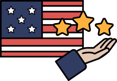 Bir el üzerinde üç yıldız olan bir bayrak tutuyor. El, önemli olduğunu göstermek için bayrağı kaldırıyor.