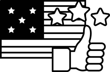 Amerikan bayrağına el sallayan bir elin siyah beyaz görüntüsü. Bayrağın beş yıldızı ve beyaz bir şeridi vardır. Onay ve vatanseverlik kavramı