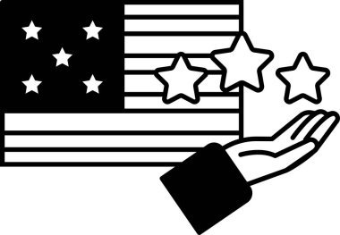 Bir el üzerinde üç yıldız olan bir bayrak tutuyor. El, önemli olduğunu göstermek için bayrağı kaldırıyor.