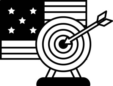 Hedefi işaret eden bir okun siyah beyaz görüntüsü. Görüntü arka planda bir Amerikan bayrağına ait.