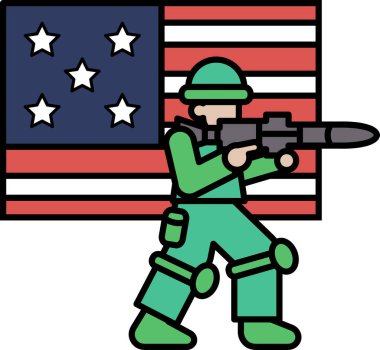 Bir asker silah tutuyor ve Amerikan bayrağının önünde duruyor. Ülkenizde vatanseverlik ve gurur kavramı