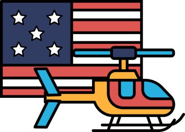 Bir helikopterin yanında kırmızı, beyaz ve mavi bir Amerikan bayrağı var. Bayrak ABD 'nin bir sembolü ve helikopter de orduyu temsil ediyor.