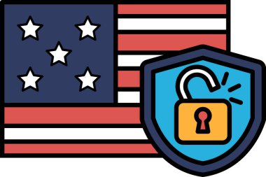 Ortasında anahtar deliği olan vatansever bir Amerikan bayrağı. Anahtar deliği mavi bir kalkanla çevrili.