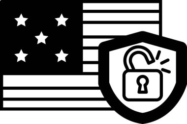 Ortasında anahtar deliği olan Amerikan bayrağının siyah beyaz görüntüsü. Önemli veya değerli bir şeyin kilidini açma kavramı