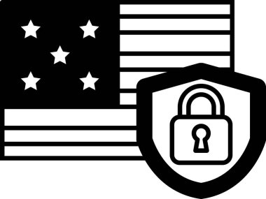 Ortasında anahtar deliği olan Amerikan bayrağının siyah beyaz görüntüsü. Güvenlik ve koruma kavramı