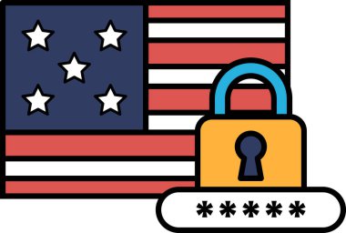 Üzerinde kilit olan bir Amerikan bayrağı resmi. Kilit bayrağın sağ tarafında.