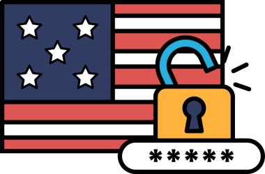Üzerinde kilit olan bir Amerikan bayrağı resmi. Kilit bayrağın sağ tarafında.