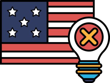 Amerikan bayrağının yanında bir ampul gösterilir. Ampul kapalı, bu da gelişim eksikliğini ya da fikir eksikliğini simgeliyor olabilir.