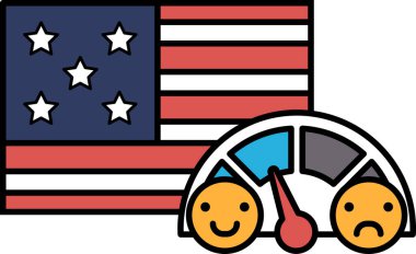 Hız göstergesi olan ve Amerikan bayrağının yanında gülümseyen yüzü olan bir araba karikatürü. Hız göstergesi düşük hız gösteriyor.