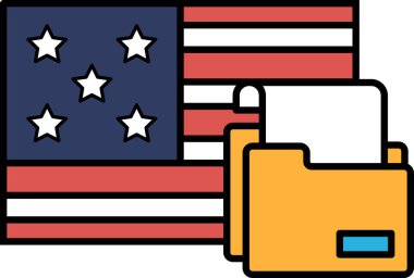 Üzerinde kırmızı, beyaz ve mavi Amerikan bayrağı olan bir dosya. Dosya sarı ve mavi kenarı var.