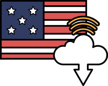 Yıldız ve çizgili bir bayrak bir bulut ve indirme ikonu ile gösterilir. Teknoloji ve internet kavramının yanı sıra ilerleme ve büyüme kavramı