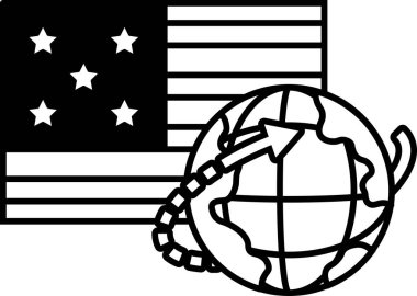 Yıldızlı ve küresi olan siyah beyaz bir bayrak. Dünya yukarıya bakıyor.