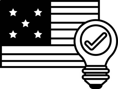 Üzerinde bir ampul olan siyah beyaz Amerikan bayrağı görüntüsü. Ampul yeniliğin ve ilerlemenin sembolüdür.