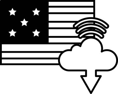 Amerikan bayrağının bulutlu ve yıldızlı siyah beyaz görüntüsü. Bulut aşağıya bakıyor ve yıldızlar bayrağa dağılmış durumda. İlerleme ve büyüme kavramı