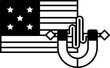 Üzerinde mıknatıs olan siyah beyaz bir Amerikan bayrağı. Mıknatıs bayrağın sağ tarafında.