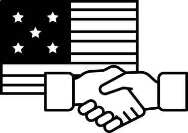 Amerikan bayrağı önünde iki el titriyor. İki ulus arasında barış ve birlik kavramı