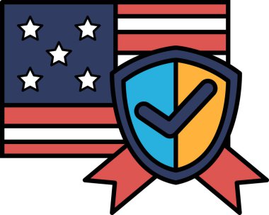 Üzerinde yıldızlar ve çizgiler olan bir kalkan Amerikan bayrağının yanında sergilenir. Kalkan koruma ve güvenliğin sembolüdür. Bayrak da Amerika 'yı temsil eder.