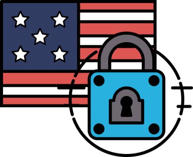 Kırmızı, beyaz ve mavi Amerikan bayrağında anahtar deliği olan mavi bir kilit var. Kilit bayrağın sağ tarafında.