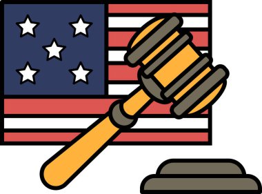 Tahta bir tokmak kırmızı, beyaz ve mavi bir Amerikan bayrağının üzerine yerleştirilir. Tokmak adalet ve otoritenin sembolü ve bayrak da ABD 'yi temsil ediyor. Güç ve önem kavramı