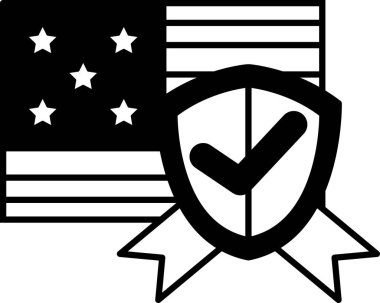 Üzerinde yıldız ve işaret olan bir kalkan. Kalkan bayrağın üstünde.