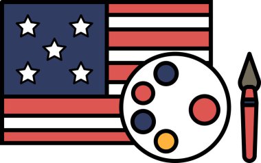 Bir palet ve fırçalı Amerikan bayrağı resmi. Bu resim Amerikan bayrağının yıldızlı ve çizgili hali.