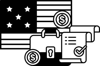 Bir dolarlık banknotun siyah beyaz resmi, bir anahtar ve üzerinde kontrol işareti olan bir kağıt parçası.