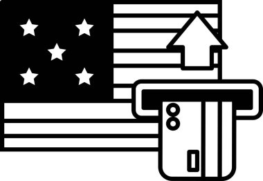 Kredi kartı ve ABD 'nin siyah beyaz görüntüsü. Bayrak. Finansal işlemler kavramı ve Amerikan dolarının önemi.