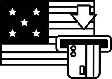 Bir ABD 'nin siyah beyaz görüntüsü. Bir kredi kartı ve aşağı doğru ok ile bayrak