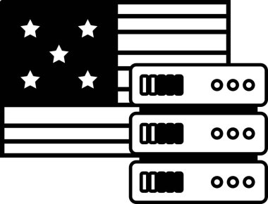 Üzerinde üç sunucu olan siyah beyaz bir Amerikan bayrağı. Sunucular 
