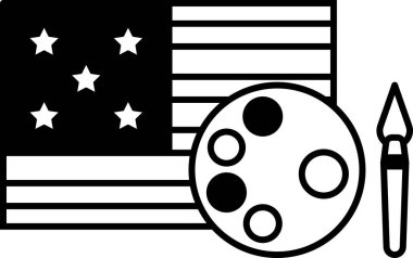 Boya fırçası ve arka planda bayrak olan siyah beyaz bir palet çizimi.