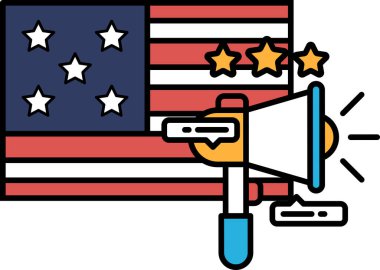 Bir kişi bir mikrofon tutuyor ve bir Amerikan bayrağının önünde duruyor. Bayrağın yıldızları ve çizgileri var, ve o kişi mikrofonu önünde tutuyor.