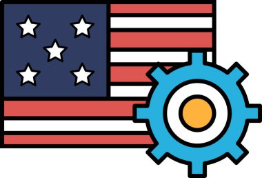 Arka planda Amerikan bayrağı olan mavi beyaz bir vites. Vites, ülkenin tarih ve değerlerini temsil ederken, ilerleme ve yeniliğin bir sembolü.