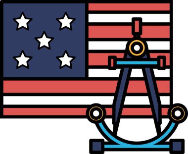 Üzerinde yıldızlar, çizgiler ve pusula olan bir bayrak. Pusula sağ tarafı gösteriyor.