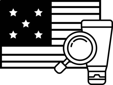 Üzerinde büyüteç olan siyah beyaz bir Amerikan bayrağı resmi. Büyüteç bayraktaki yıldızları gösteriyor.