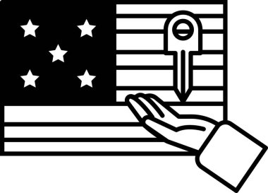 Bir el bayrağın üstündeki anahtara uzanıyor. El, özgürlüğün sembolü olan anahtara uzanıyor. Özgürlük kavramı ve onu açmanın önemi.