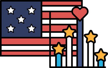 Yıldızlı ve kalbi olan vatansever bir bayrak. Yıldızlar sıraya dizilmiş, en büyük yıldız da en büyüğü.