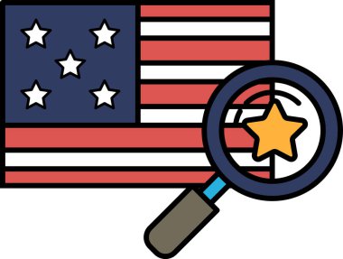 Üzerinde büyüteç olan Amerikan bayrağının yakın çekimi. Büyüteç, bayrağın sağ tarafında.