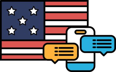 Üzerinde cep telefonu ve cep telefonu olan bir Amerikan bayrağı resmi.
