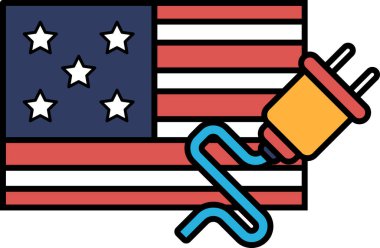 Amerikan bayrağına bir fiş takıldı. Fiş turuncu ve sarı. Bayrak kırmızı, beyaz ve mavi.