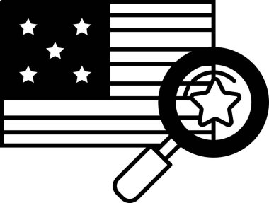 Üzerinde büyüteç olan siyah beyaz Amerikan bayrağı resmi. Büyüteç bayraktaki bir yıldızı gösteriyor.