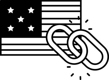 Amerikan bayrağına dolanmış bir zincirin siyah beyaz görüntüsü. Zincir, bayrağa bağlı olan bir yıldıza bağlıdır. Baskı ve özgürlük kaybı kavramı