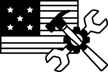 Siyah beyaz Amerikan bayrağında bir çekiç ve İngiliz anahtarı var. Çekiç ve anahtar tamir ve bakım sembolleridir. Bayrak ABD 'yi ve onun değerlerini temsil ediyor.