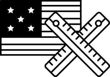 Bir cetvel ve bayrağın üzerine cetvel asılmış bir bayrak. Cetvel bayrağın üzerinden geçiyor ve eşsiz ve ilginç bir kompozisyon oluşturuyor. Siyah ve beyaz renk şeması bir klasik ekler