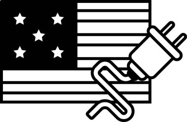 Üzerinde tıpa olan siyah beyaz bir Amerikan bayrağı. Fiş, bayrağın etrafına dolanmış bir kabloya bağlı.