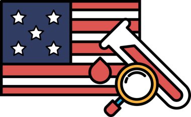 Üzerinde büyüteç olan kırmızı, beyaz ve mavi bir Amerikan bayrağı. Bayrak yıldızlarla çevrili ve büyüteç bayrağın sağ tarafında.