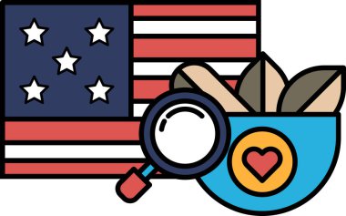 Vatansever bir Amerikan bayrağı bir büyüteç ve bir kalp ile gösterilir. Merak ve keşif kavramı, sanki izleyici bayrağa ve sembollerine yakından bakıyor gibi.