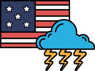 Yıldırımlar ve arka planda Amerikan bayrağı olan bir bulut karikatürü. Sahne uğursuz ve önsezili.