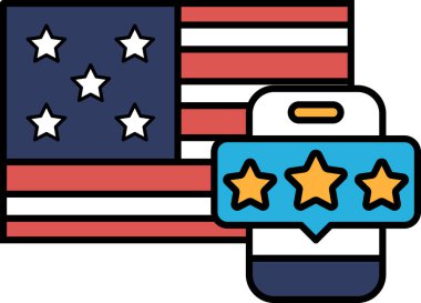 Yıldız dereceli ve arka planda Amerikan bayrağı olan bir telefon. Telefondan 4 yıldız görünüyor.